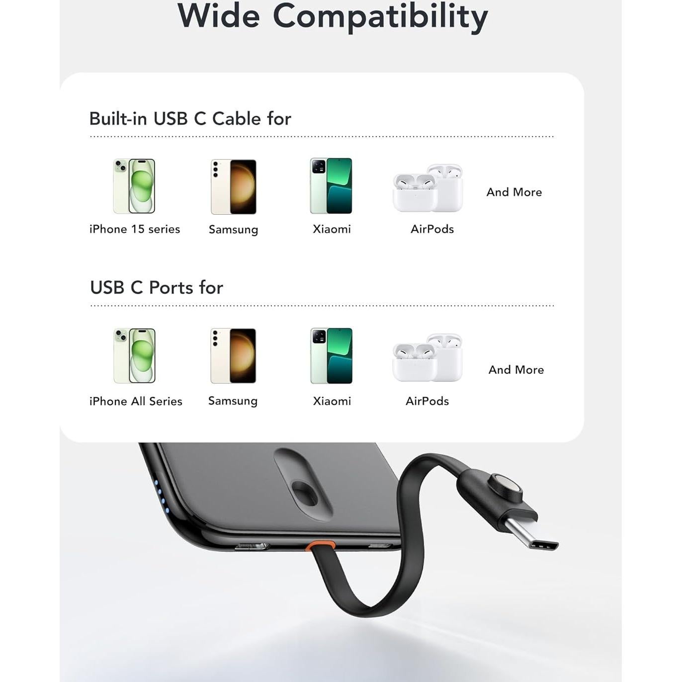 Cargador Portátil VEEKTOMX 5000mAh USB-C Delgado Negro