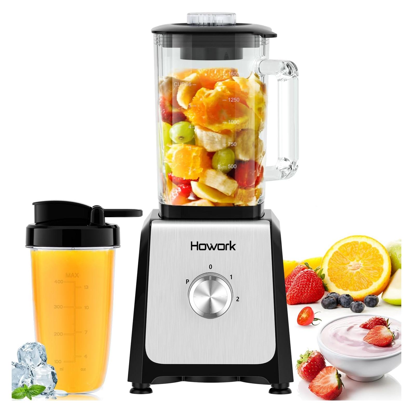 Licuadora Personal HOWORK 750W Tarro Vidrio 1.6L 2 Velocidades