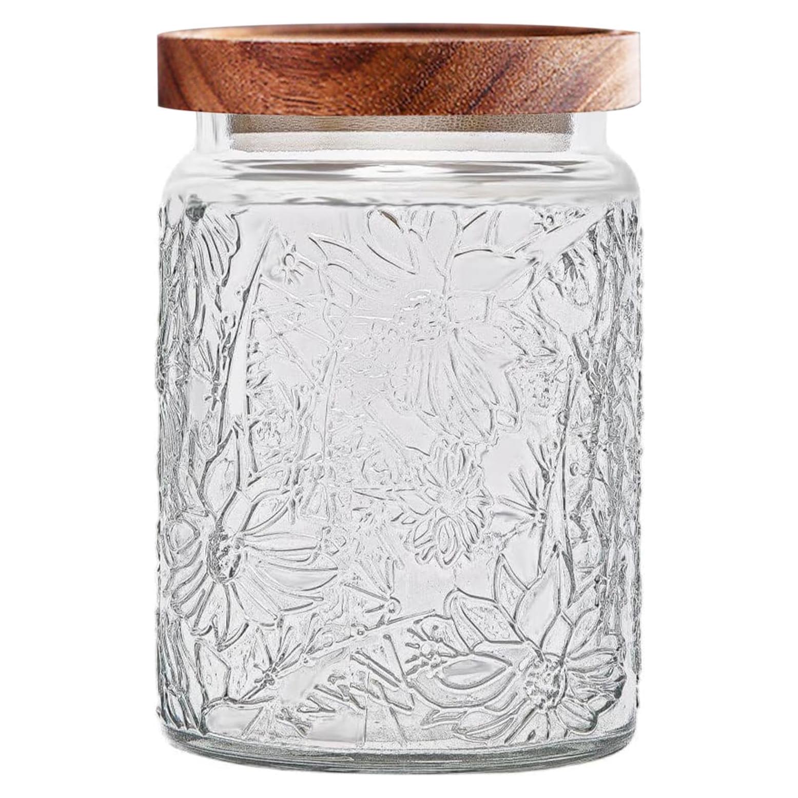 Tarro de Vidrio Vintage 24 oz con Tapa de Madera Hermética