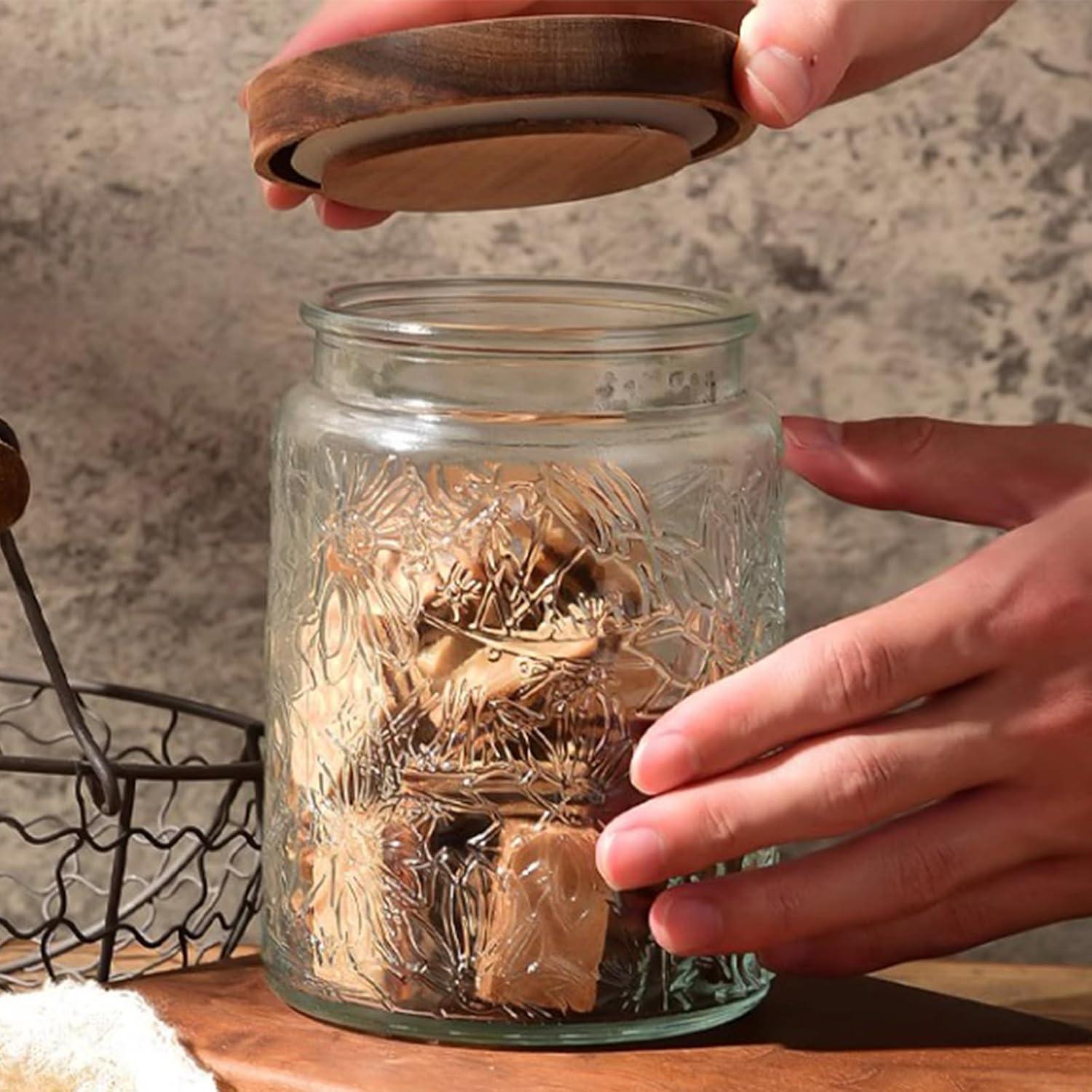 Tarro de Vidrio Vintage 24 oz con Tapa de Madera Hermética