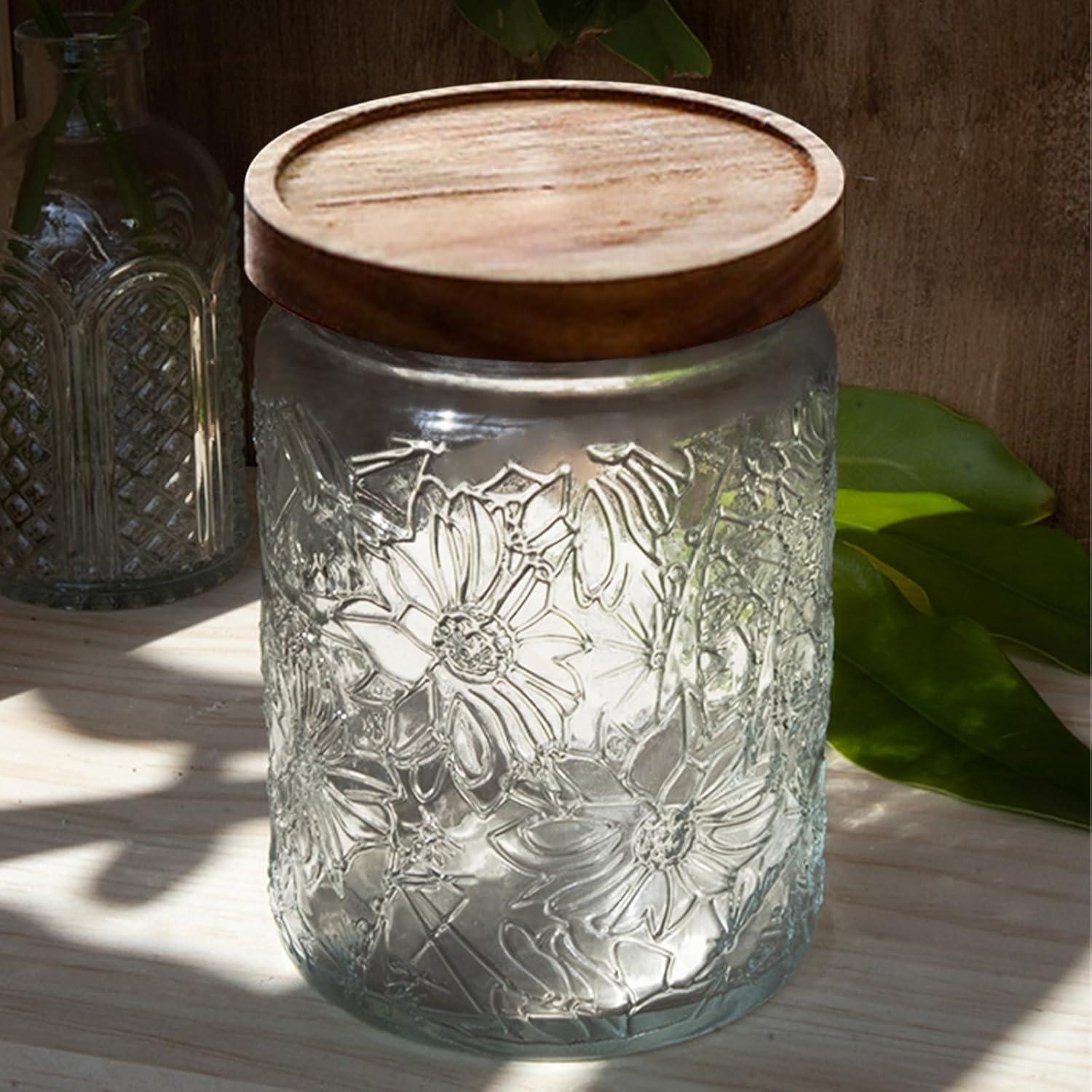 Tarro de Vidrio Vintage 24 oz con Tapa de Madera Hermética