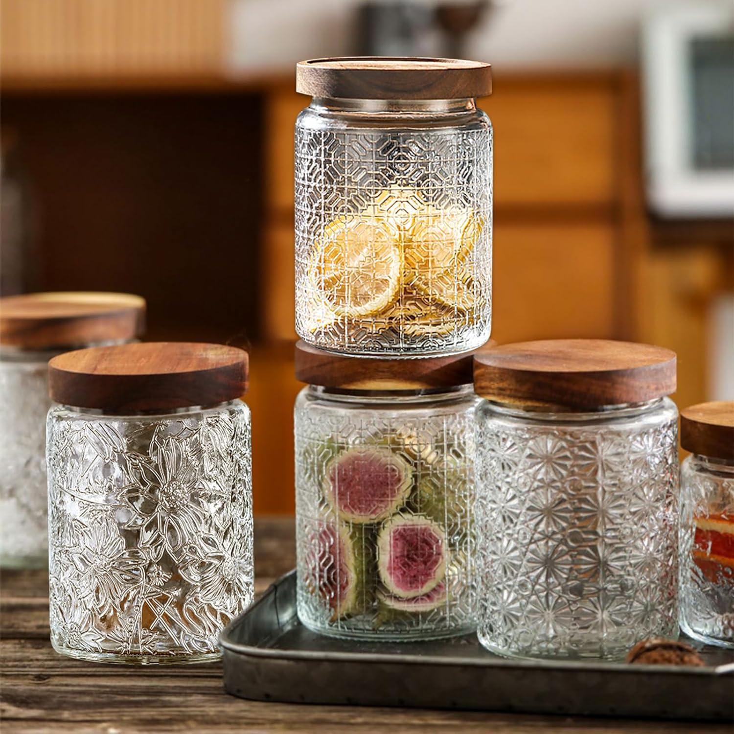 Tarro de Vidrio Vintage 24 oz con Tapa de Madera Hermética