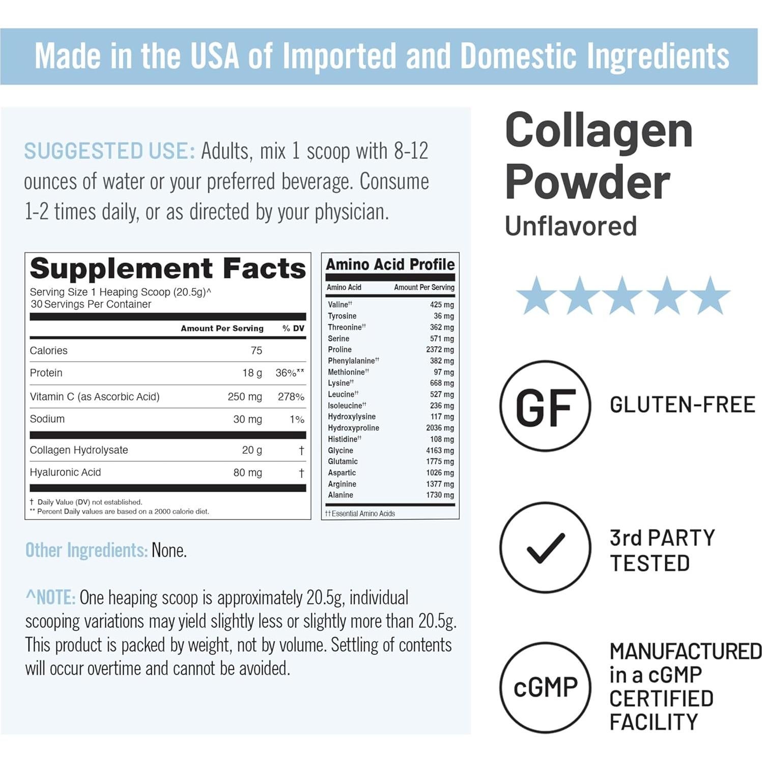 NatureWise Polvo de Colágeno 20g con Ácido Hialurónico y Vitamina C