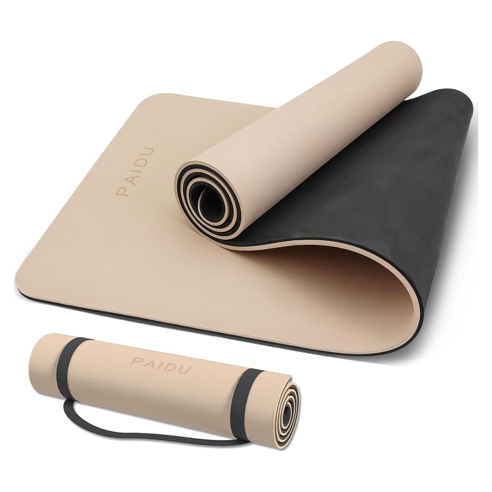 Alfombrilla de Yoga Antideslizante PAIDU 10mm Beige y Negro