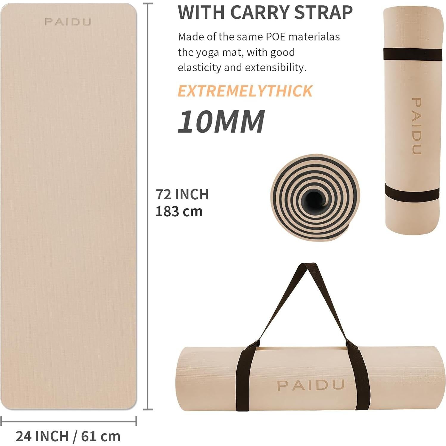 Alfombrilla de Yoga Antideslizante PAIDU 10mm Beige y Negro