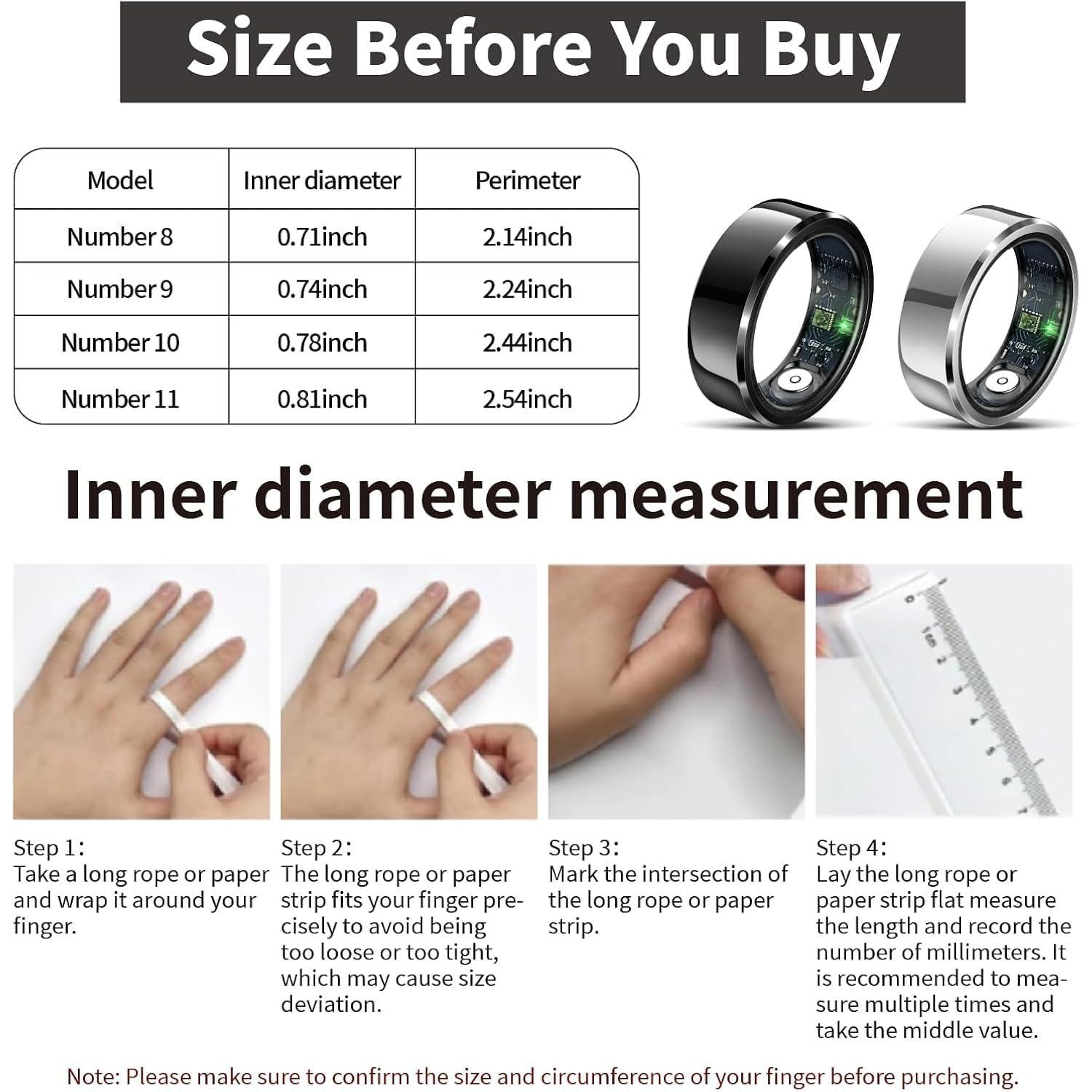 Anillo Inteligente Twievo R6 Negro #9 - Monitoreo Salud IP68