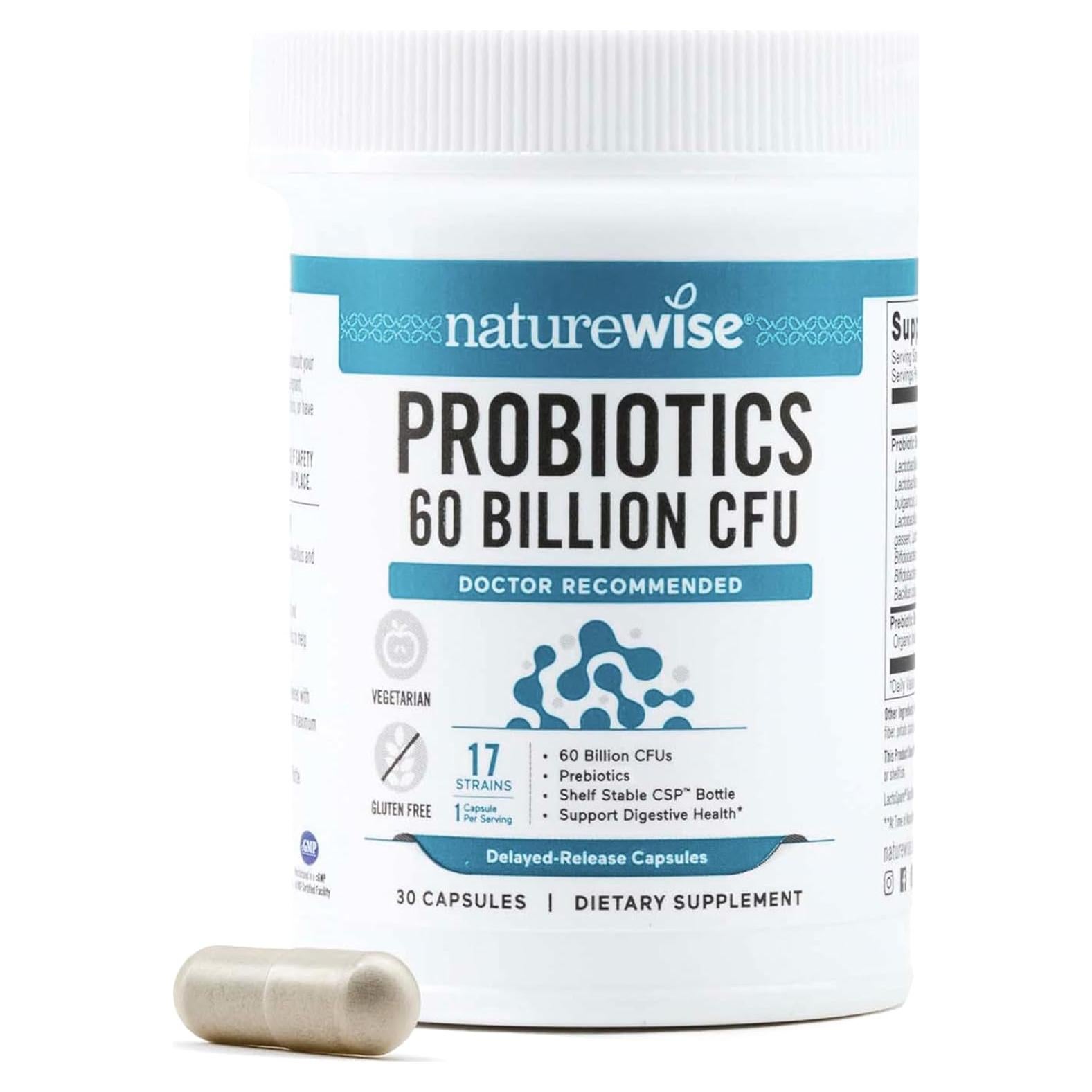 NatureWise Probióticos 60 Mil Millones CFU - 30 Cápsulas Vegetariano