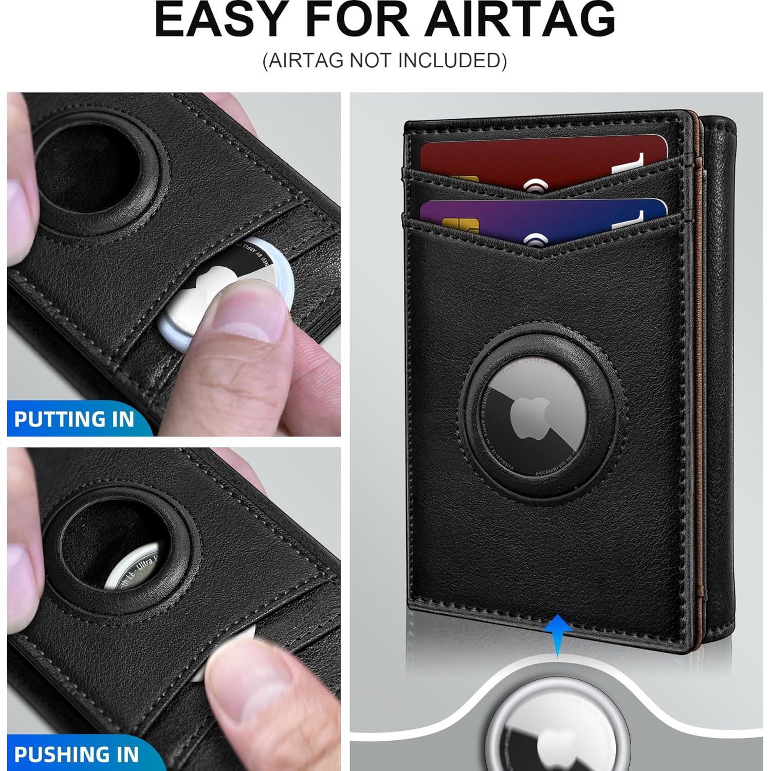 Billetera Airtag para hombres MIYOZI, cuero delgada, RFID, 14-16 tarjetas