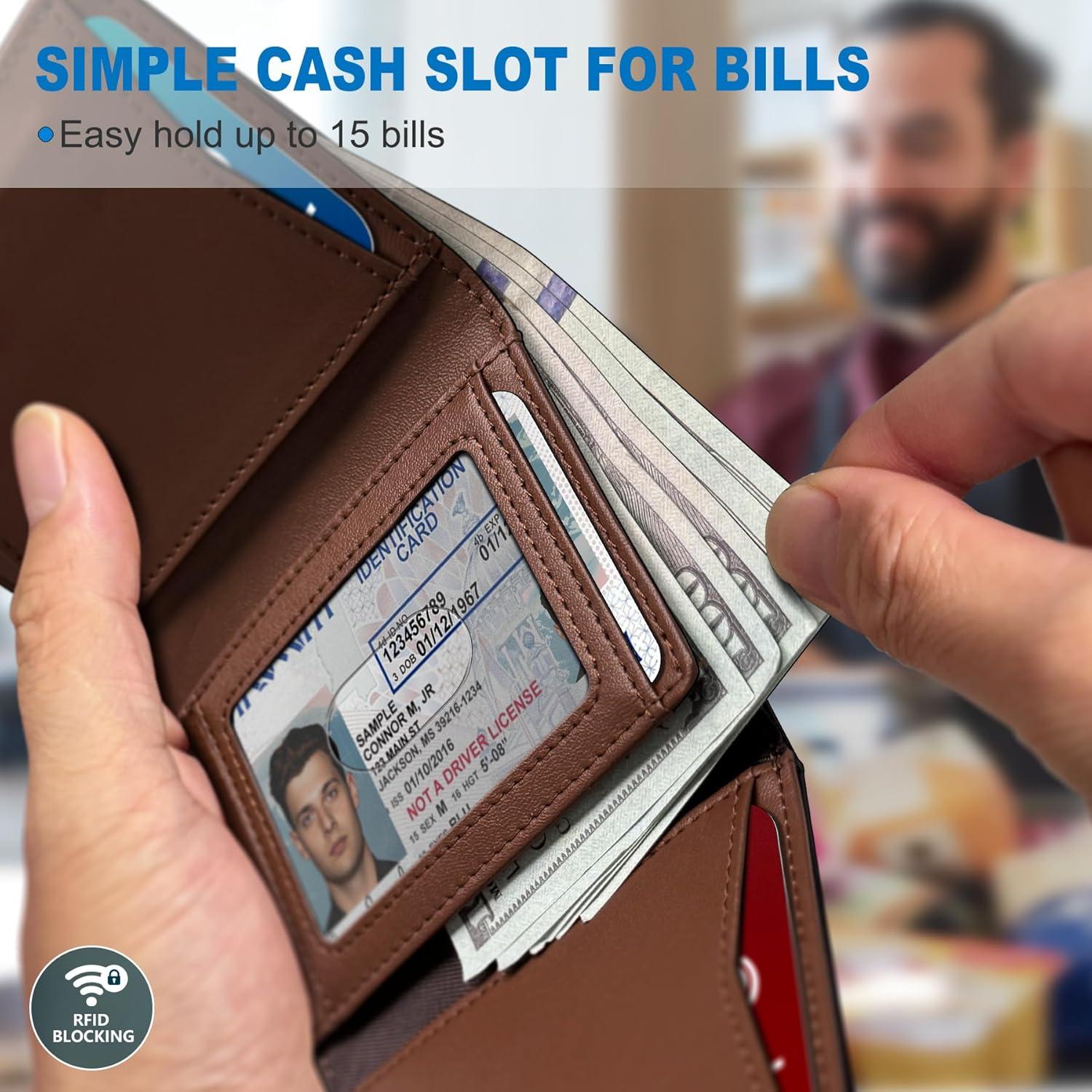 Billetera Airtag para hombres MIYOZI, cuero delgada, RFID, 14-16 tarjetas