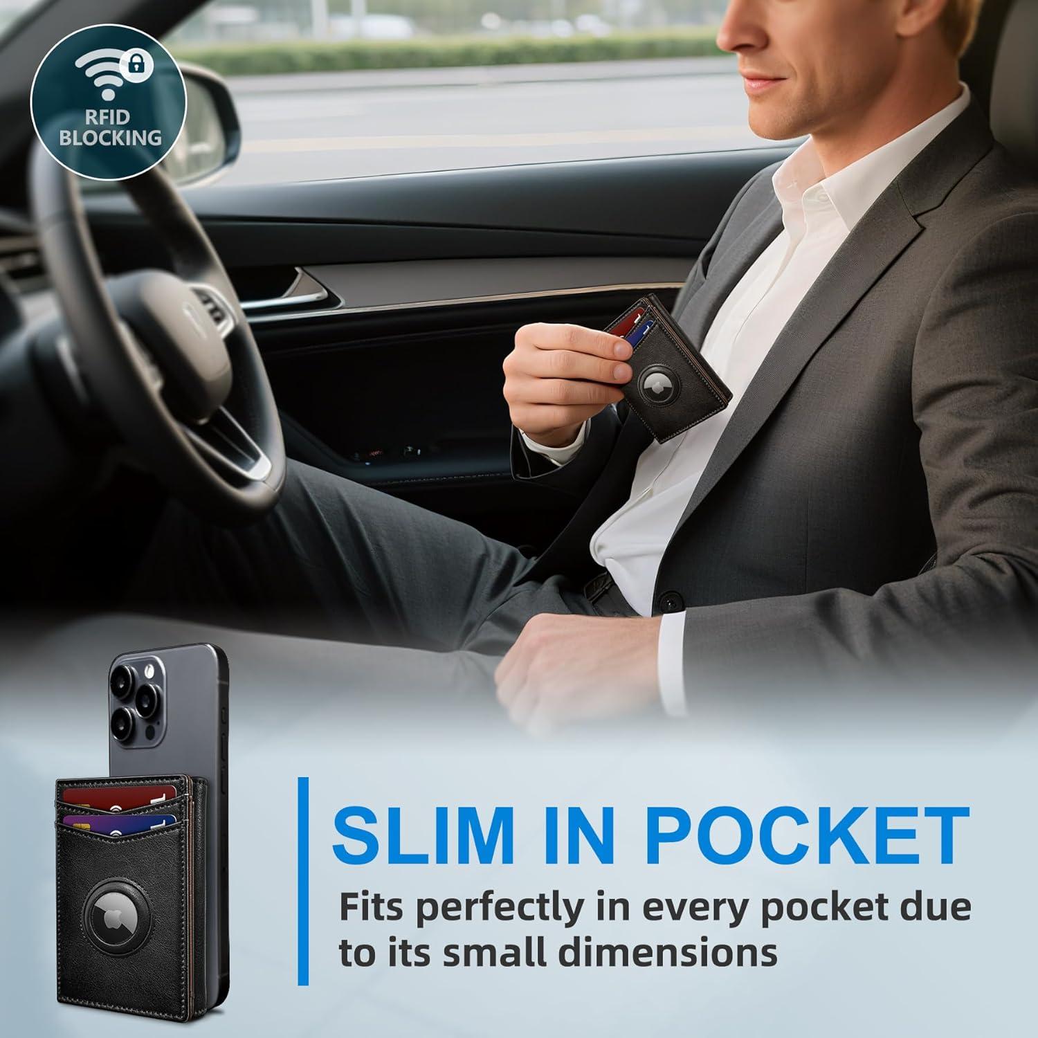 Billetera Airtag para hombres MIYOZI, cuero delgada, RFID, 14-16 tarjetas