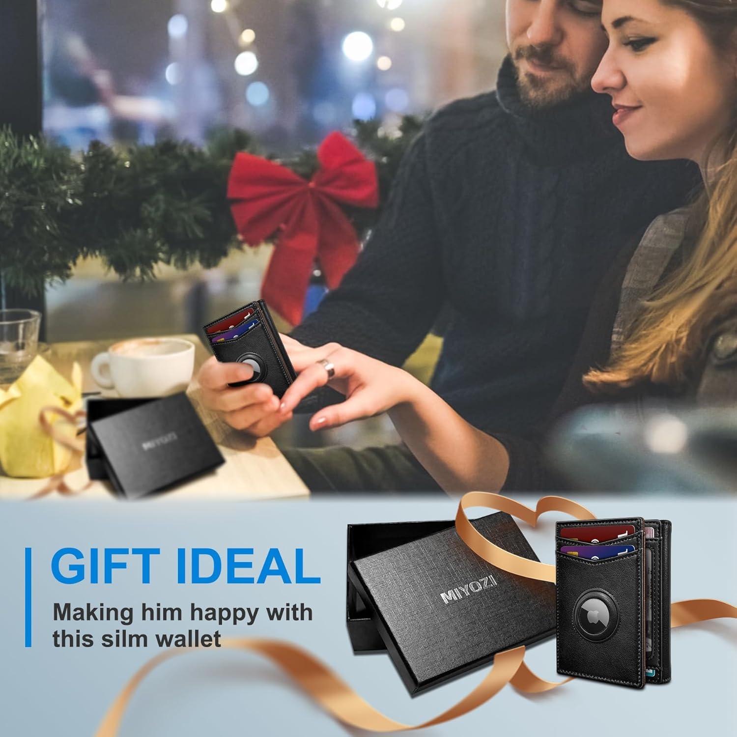 Billetera Airtag para hombres MIYOZI, cuero delgada, RFID, 14-16 tarjetas