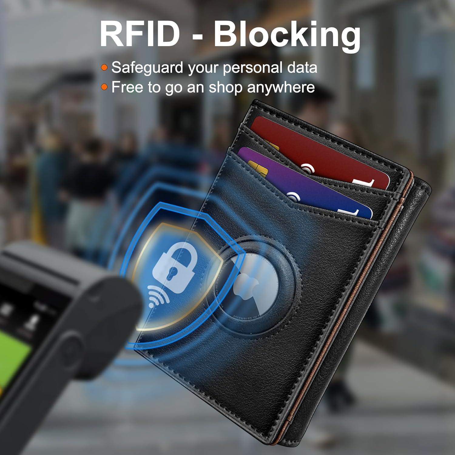 Billetera Airtag para hombres MIYOZI, cuero delgada, RFID, 14-16 tarjetas