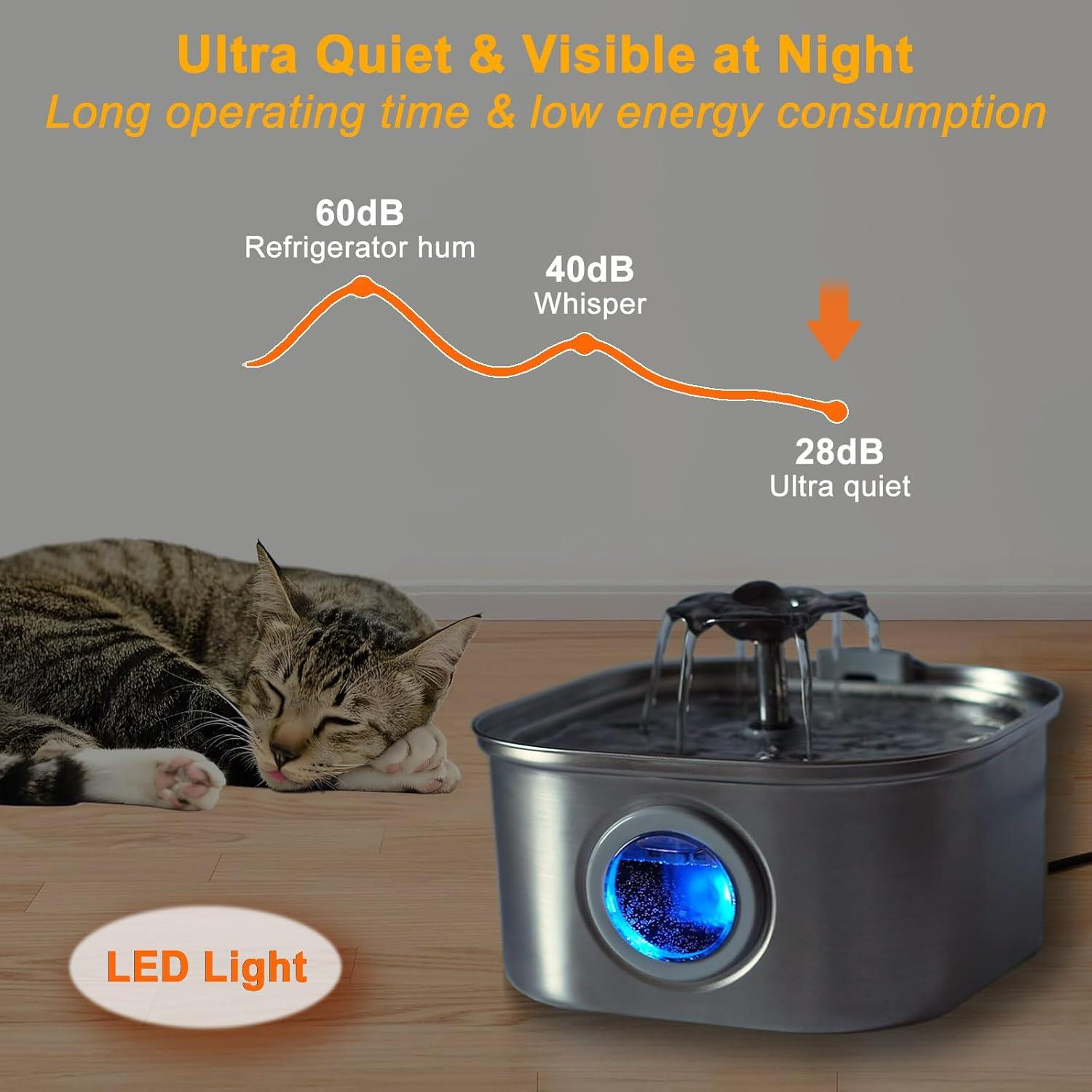 Fuente de Agua para Gatos GRELY 3.2L Acero Inoxidable Silenciosa