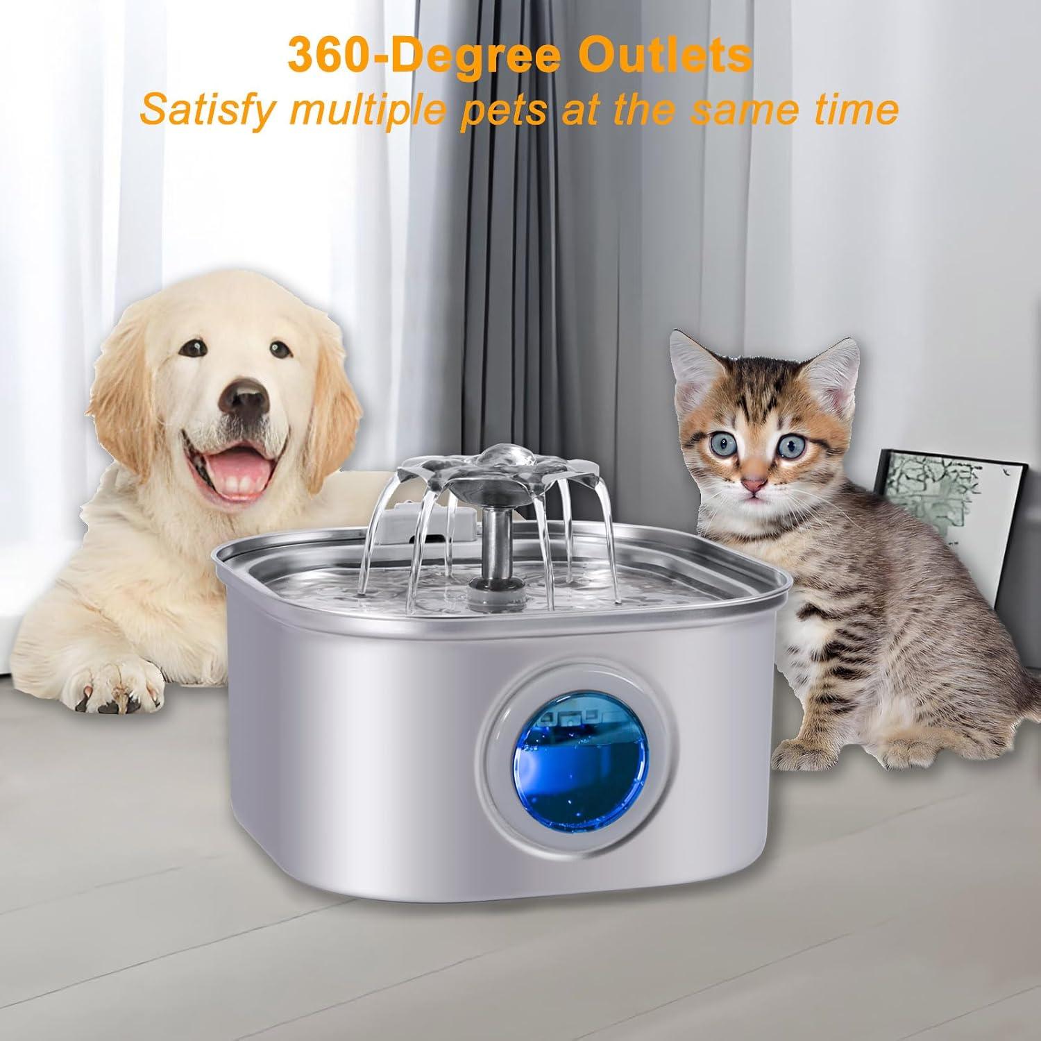 Fuente de Agua para Gatos GRELY 3.2L Acero Inoxidable Silenciosa