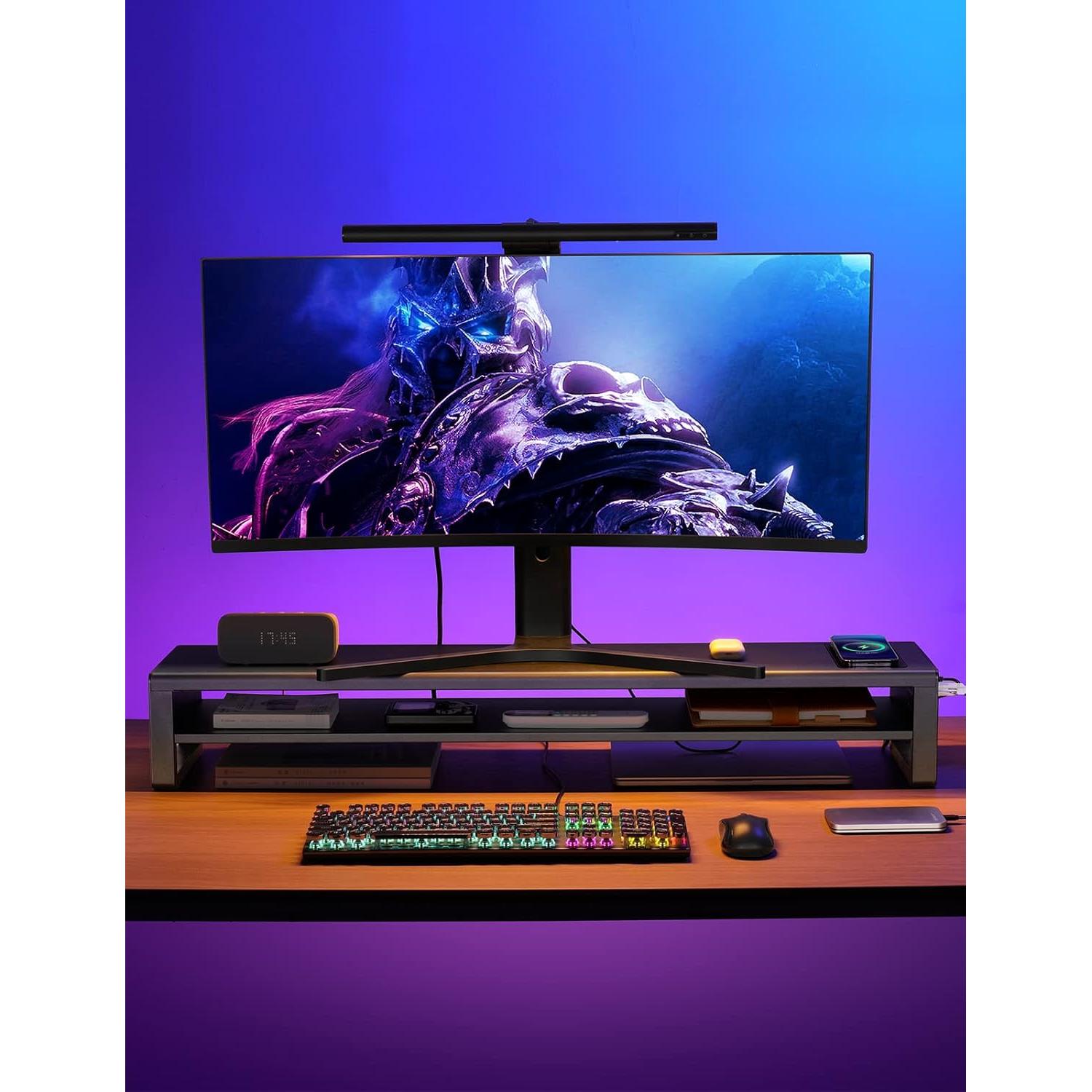 Soporte de Monitor Doble STARSIKI con Cargador Inalámbrico y 4 USB