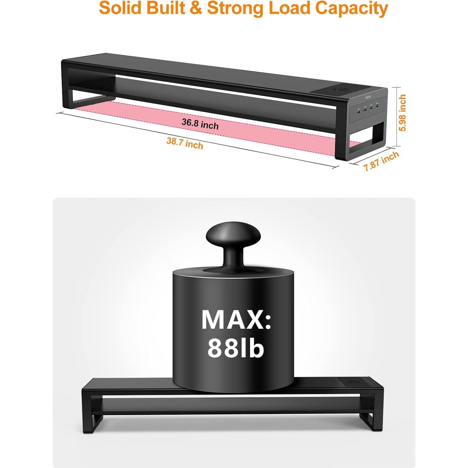 Soporte de Monitor Doble STARSIKI con Cargador Inalámbrico y 4 USB