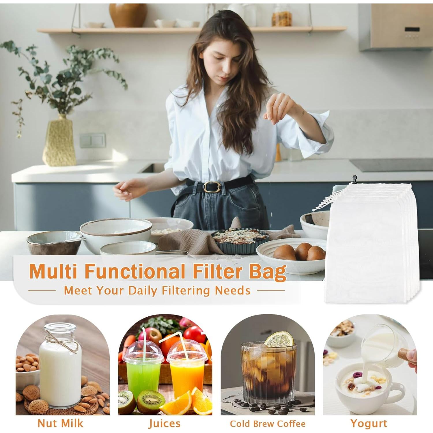 Paquete de 6 bolsas reutilizables Aecsze para leche de nuez 15x20 cm