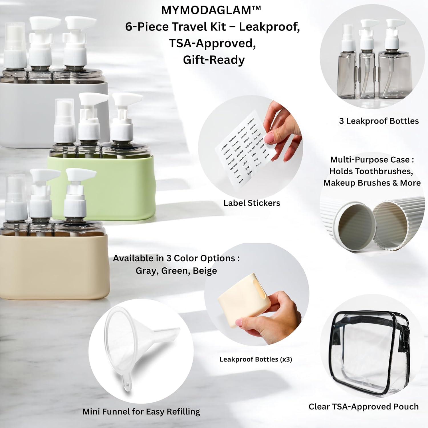 Set de Botellas de Viaje Reutilizables MYMODAGLAM 6 Piezas