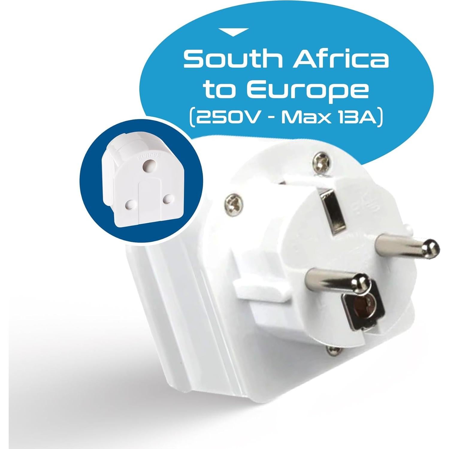 Adaptador de Enchufe Schuko Sudáfrica a Europa Ceptics SA-EU 250V 13A