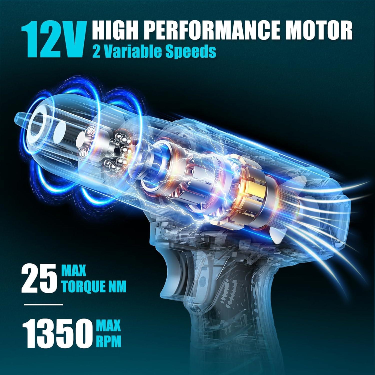 Kit de Herramientas Sundpey 206 Piezas con Taladro Inalámbrico 12V