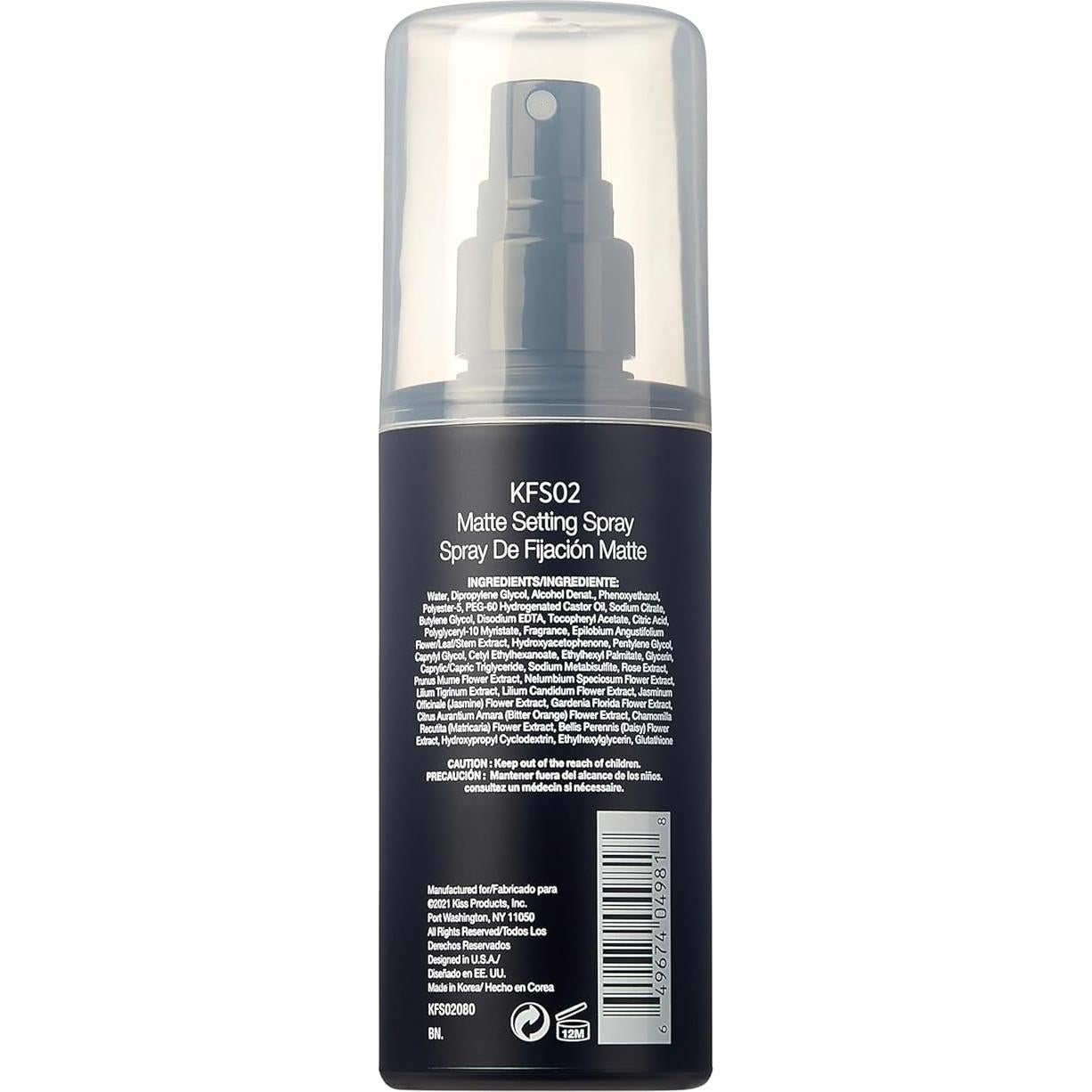 Spray Fijador de Maquillaje KISS 100 ml Acabado Mate Vegano