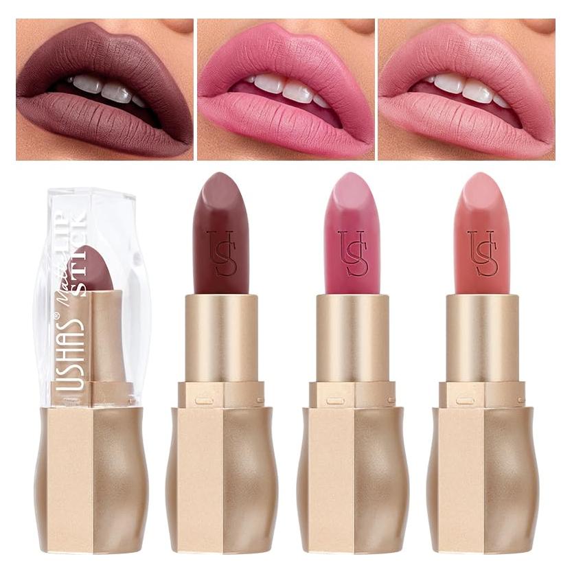 Set de 3 Pintalabios Mate USHAS - Larga Duración, Hidratante