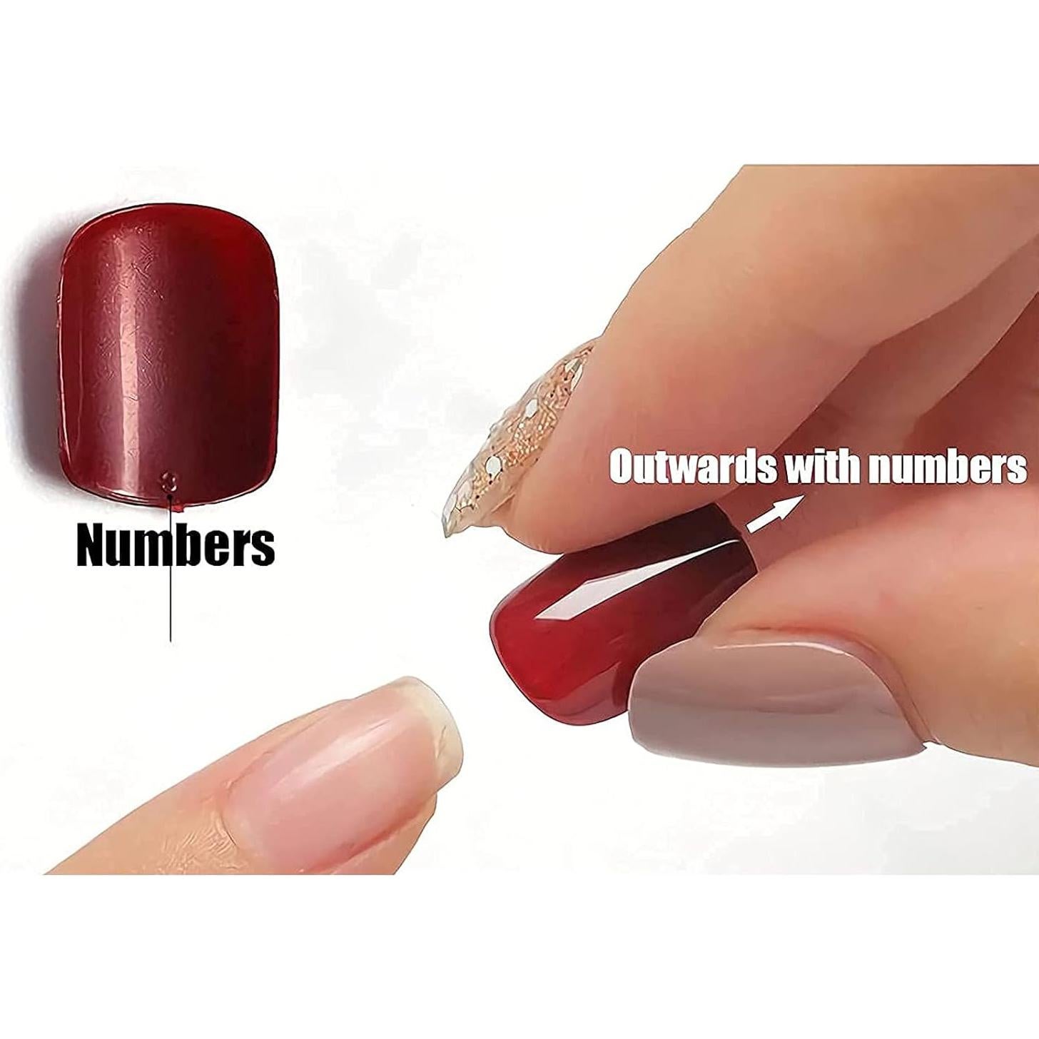 Uñas Postizas Largas Coffin MISUD 24 pcs Rojo Negro Gótico