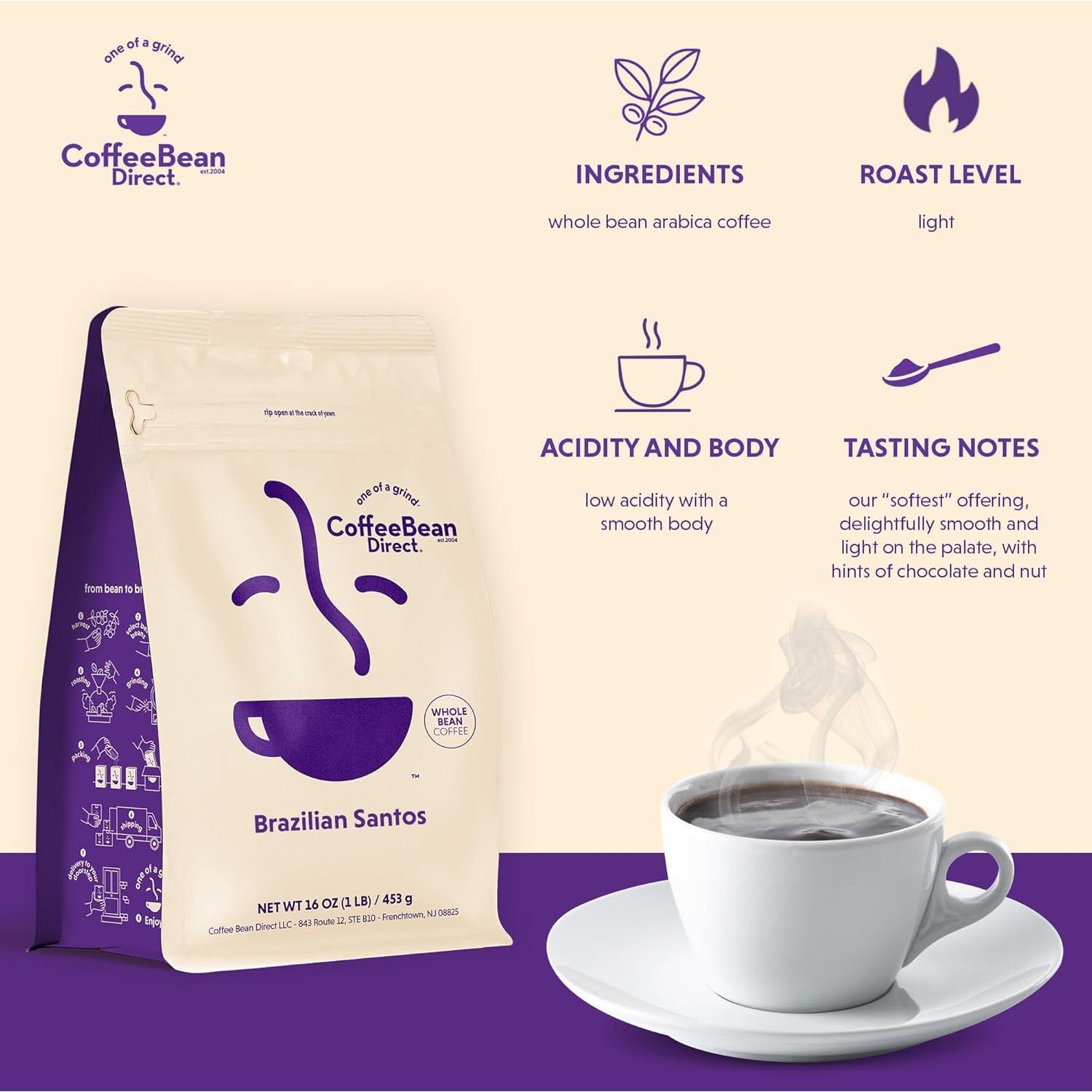 Café en Grano Arábica Brasil Santos Tostado Claro 453g