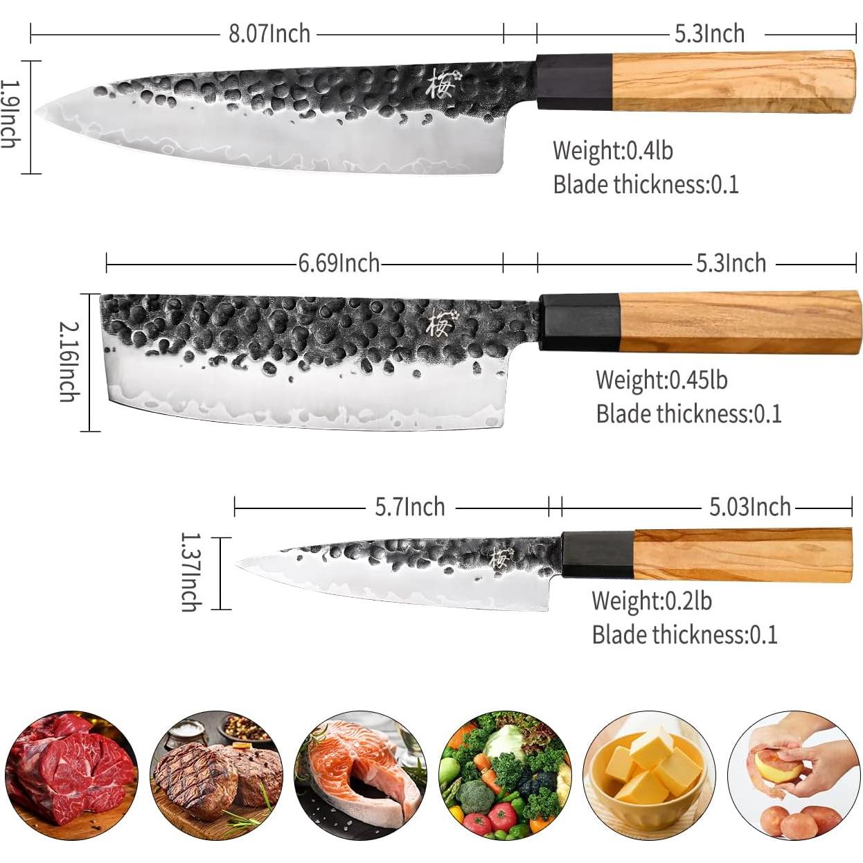 Juego de cuchillos de cocina Tinta de Ciruelas 3 piezas acero inoxidable