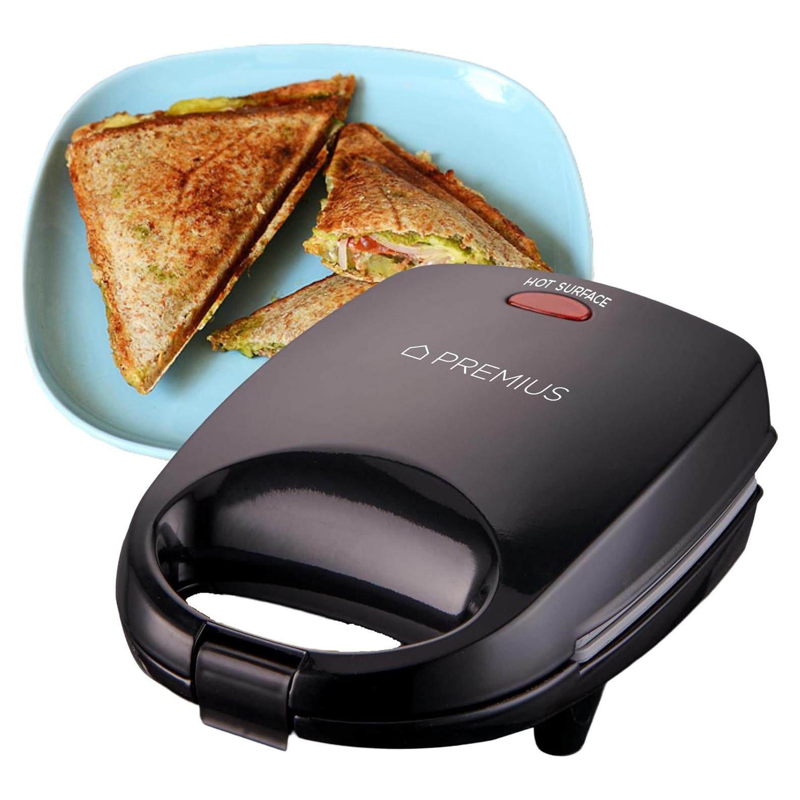Mini Sandwichera Cerámica Antiadherente PREMIUS 520W Negro