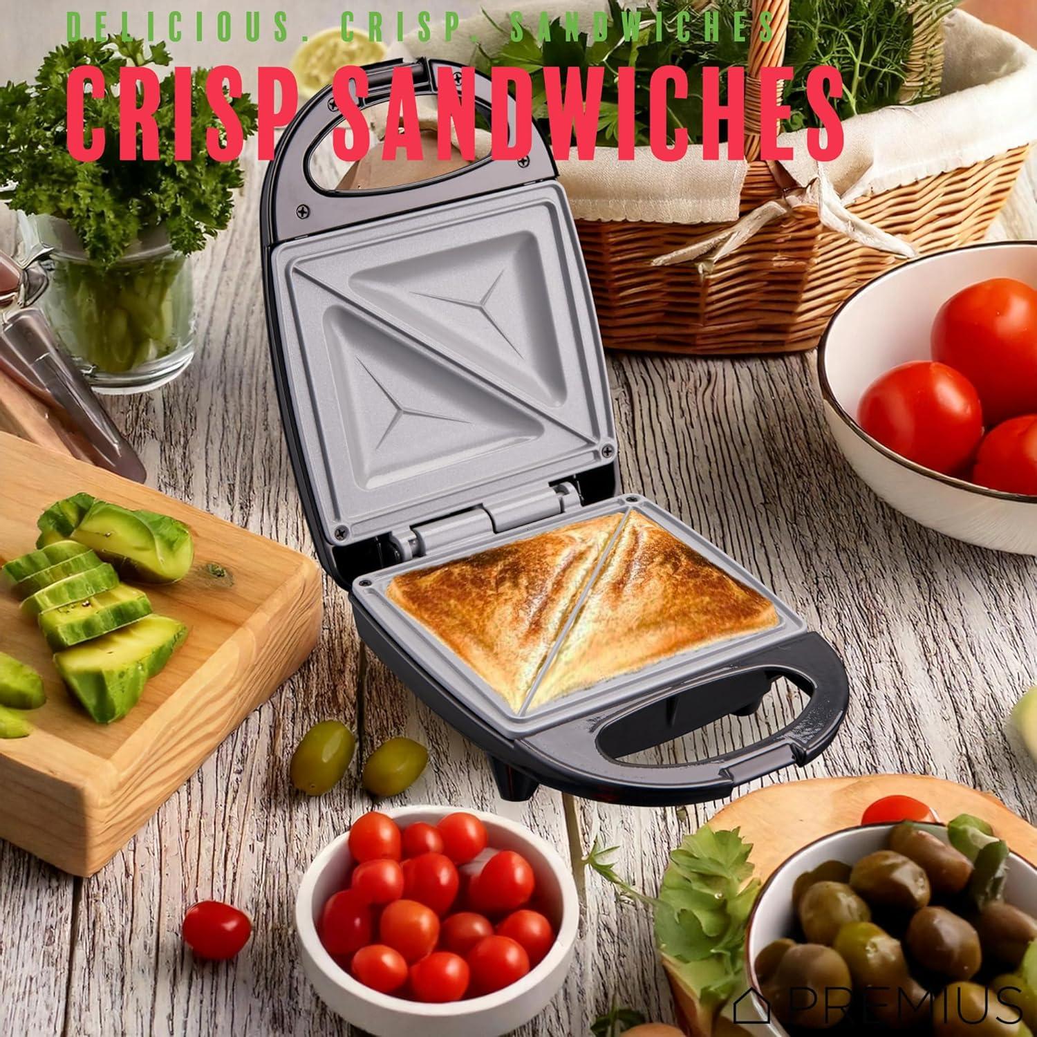 Mini Sandwichera Cerámica Antiadherente PREMIUS 520W Negro