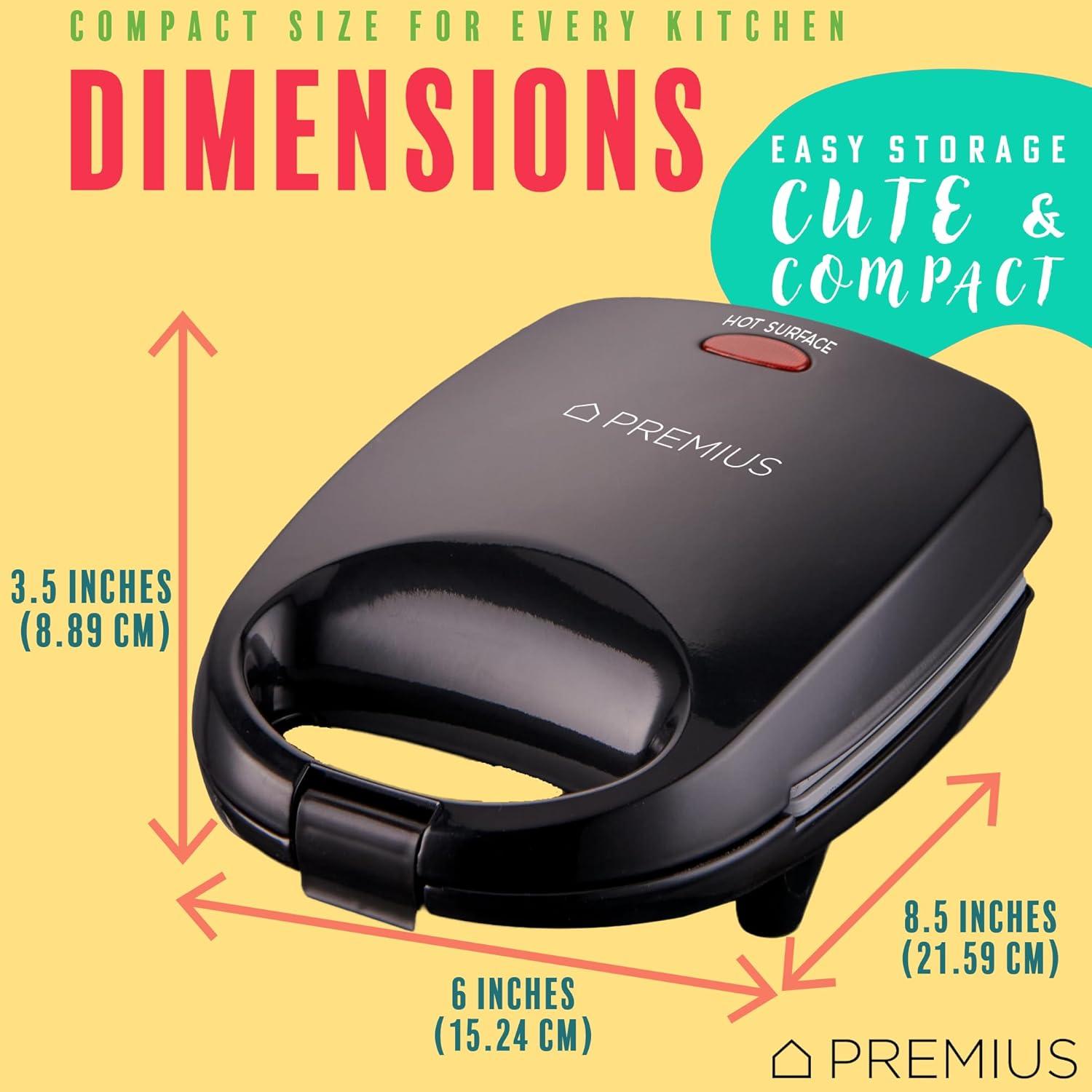 Mini Sandwichera Cerámica Antiadherente PREMIUS 520W Negro