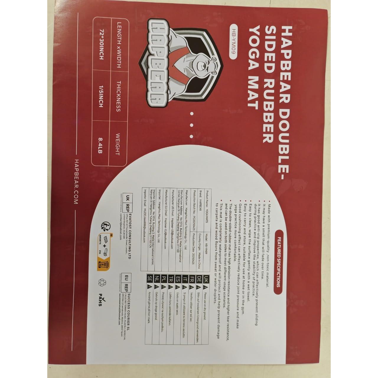 Esterilla de Yoga HAPBEAR Grande 183x76cm 5mm Antideslizante