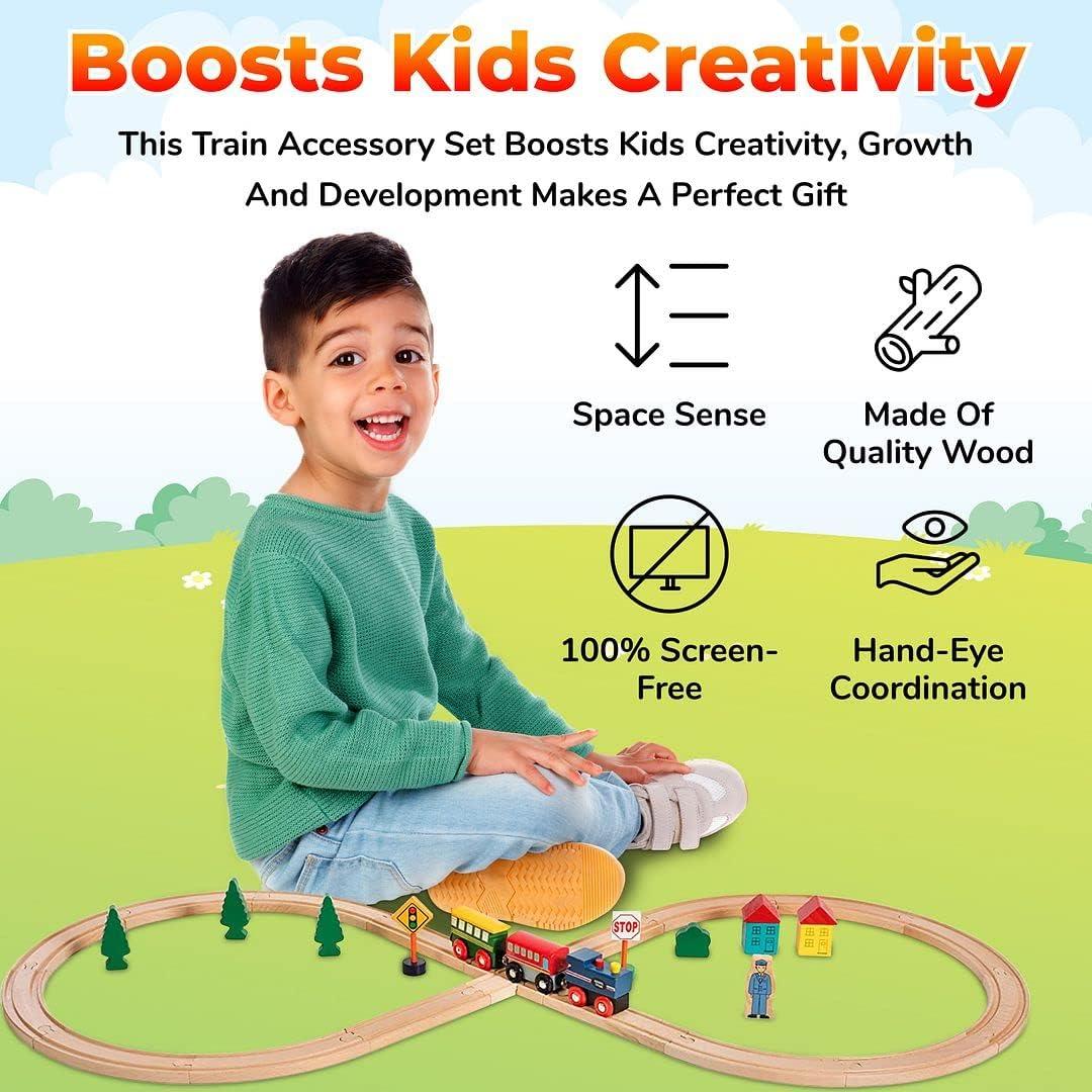 Juego de tren de madera 35 piezas On Track USA con vías magnéticas