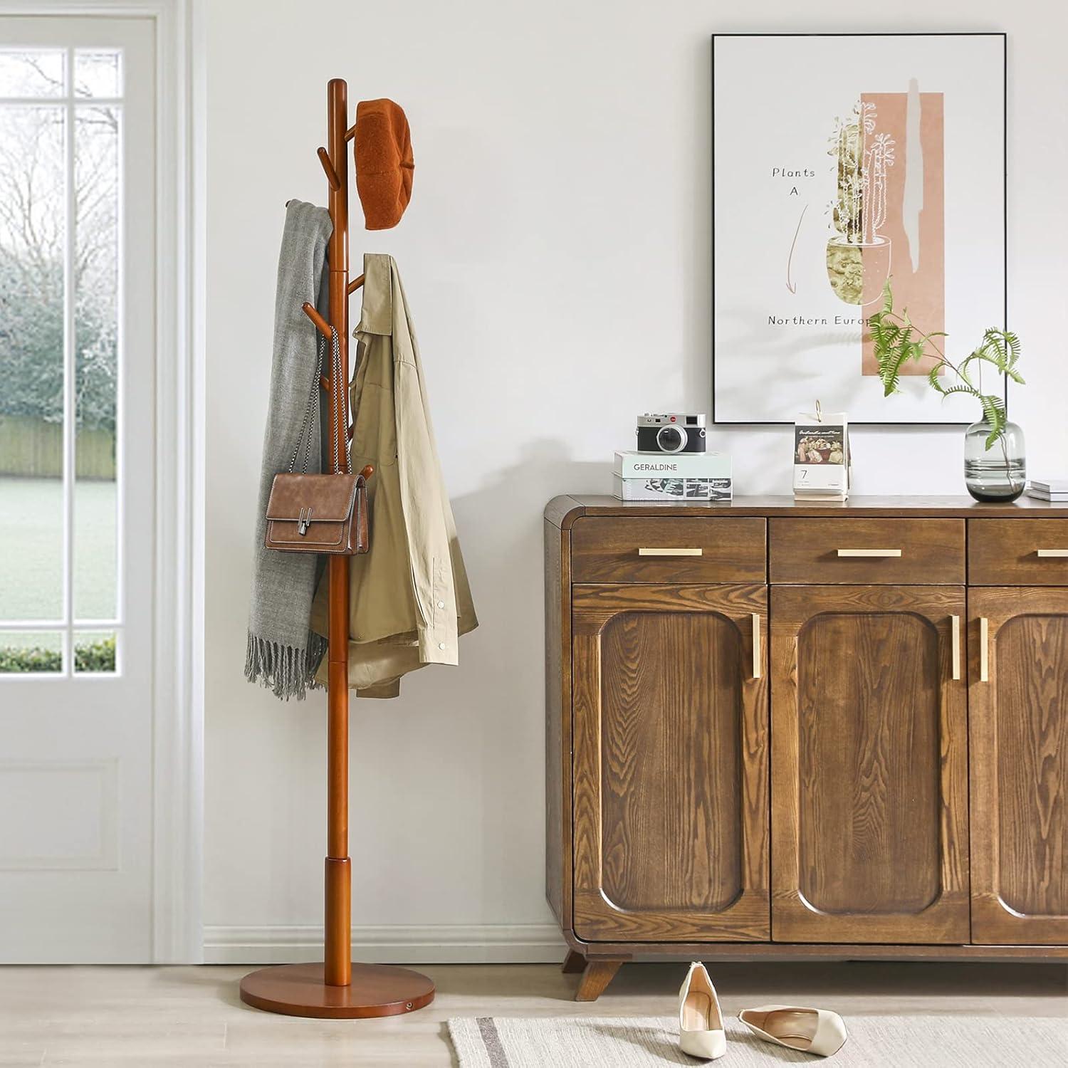 Perchero IBUYKE de Madera Ajustable con 8 Ganchos - Marrón