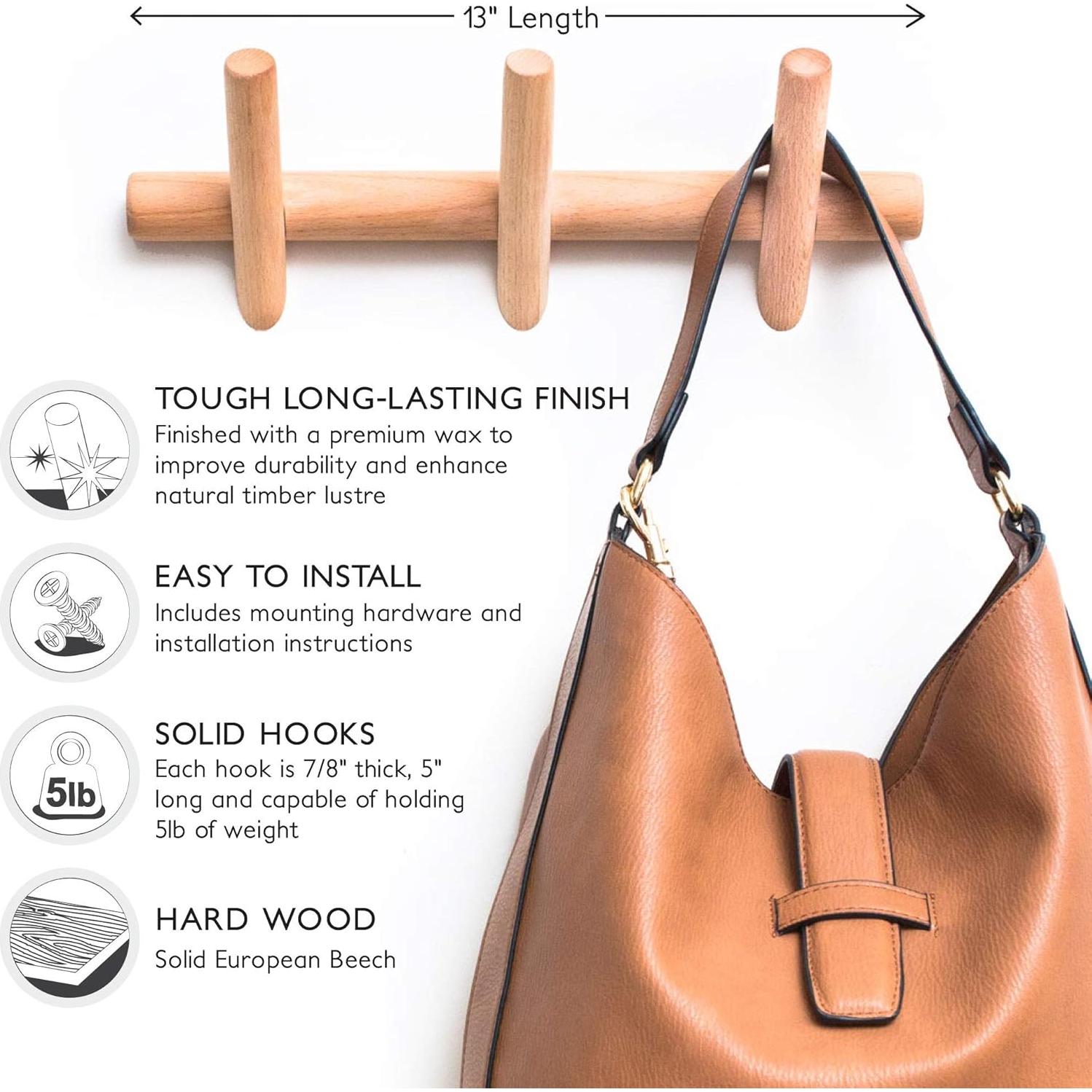 Perchero de Pared Eden & Co 3 Ganchos Madera Haya