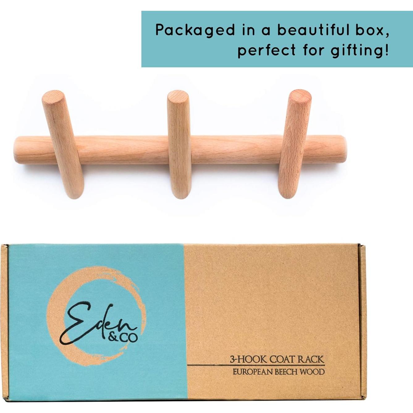 Perchero de Pared Eden & Co 3 Ganchos Madera Haya