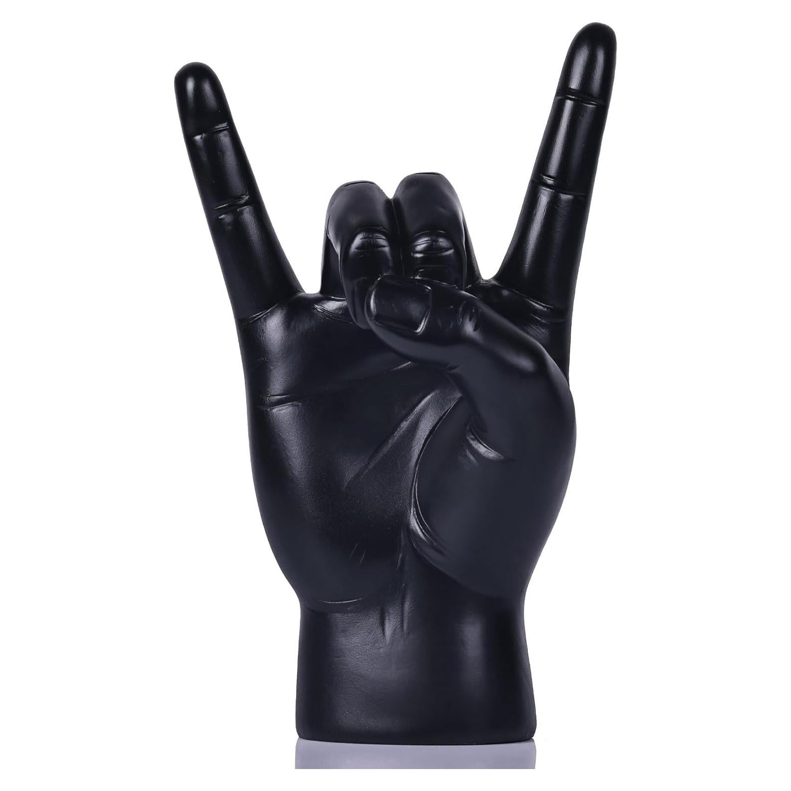 Estatua de Mano Rock On QIANLING de Resina Negra 19.56 cm