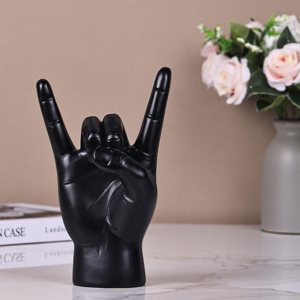 Estatua de Mano Rock On QIANLING de Resina Negra 19.56 cm
