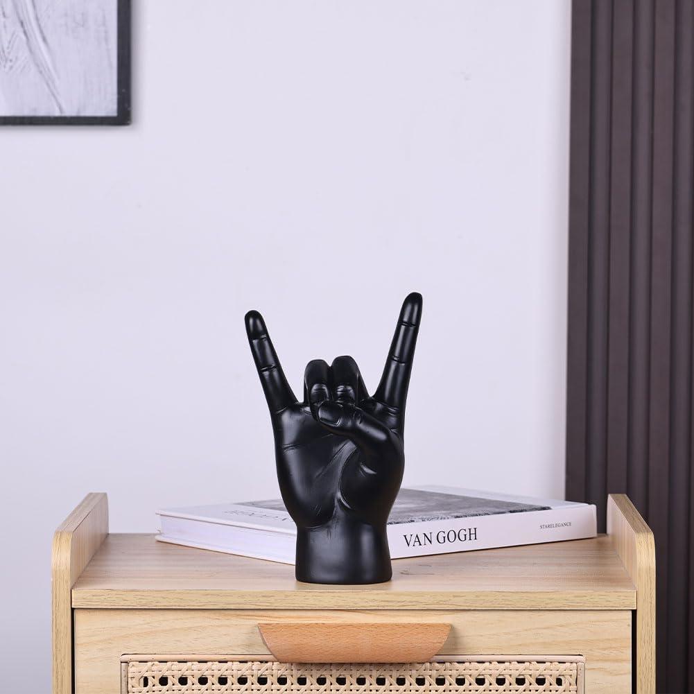 Estatua de Mano Rock On QIANLING de Resina Negra 19.56 cm
