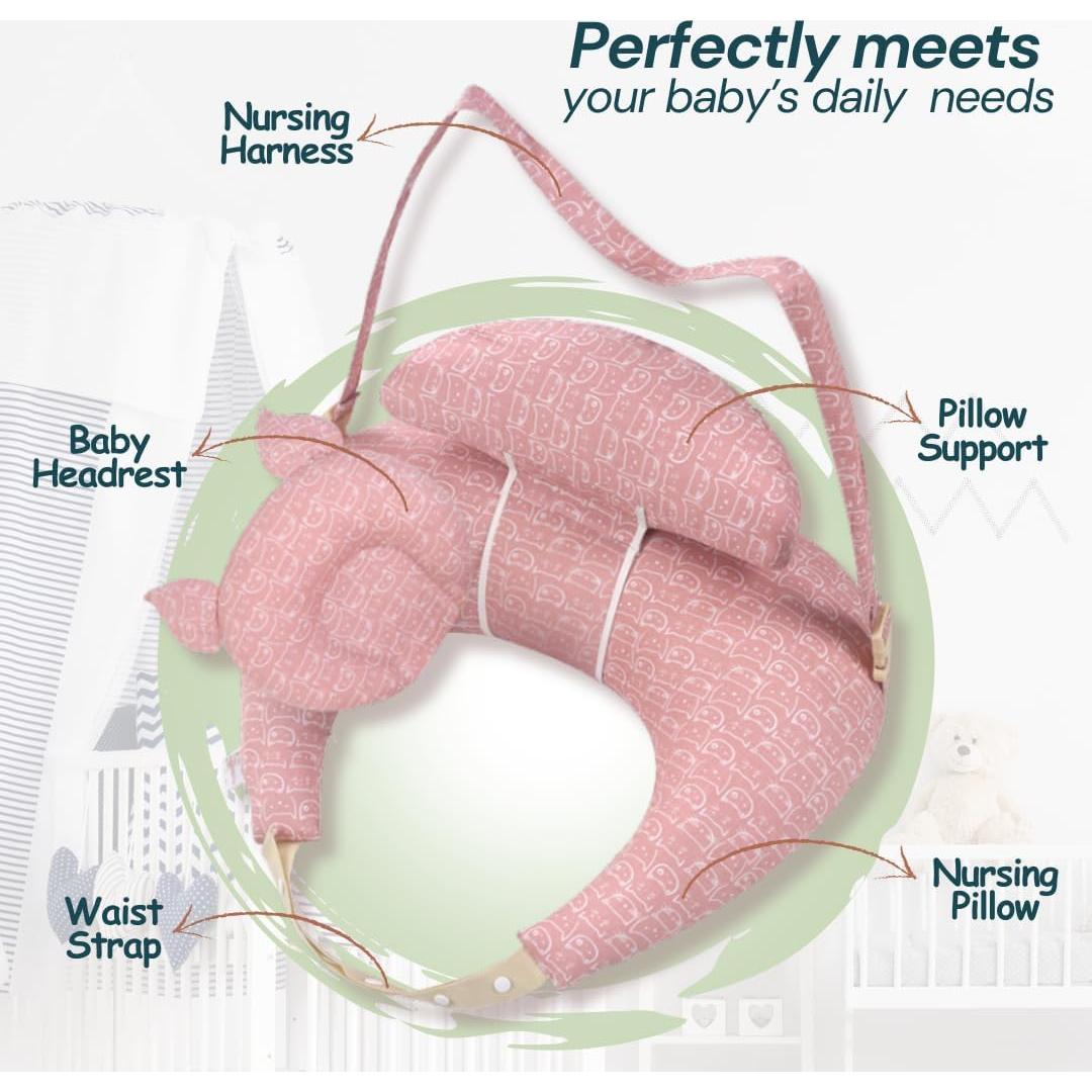 Blessique Nursing Pillow, Breast Feeding Pillow, Baby Newborn Essentials, Registry Items, Coussin Allaitement, Lounger Stuff (Pink)