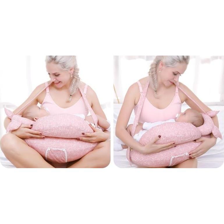 Blessique Nursing Pillow, Breast Feeding Pillow, Baby Newborn Essentials, Registry Items, Coussin Allaitement, Lounger Stuff (Pink)