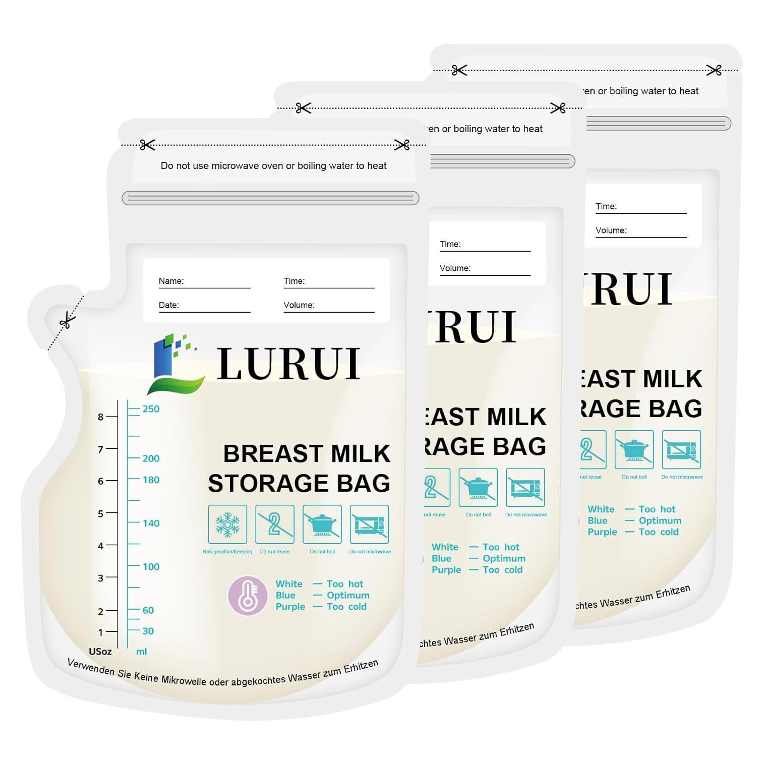 60 Bolsas de Almacenamiento de Leche Materna Lurui 240ml Sin BPA