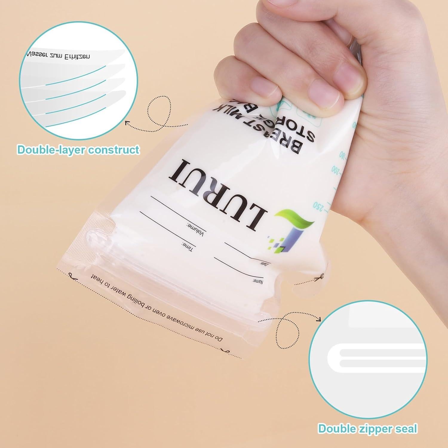 60 Bolsas de Almacenamiento de Leche Materna Lurui 240ml Sin BPA