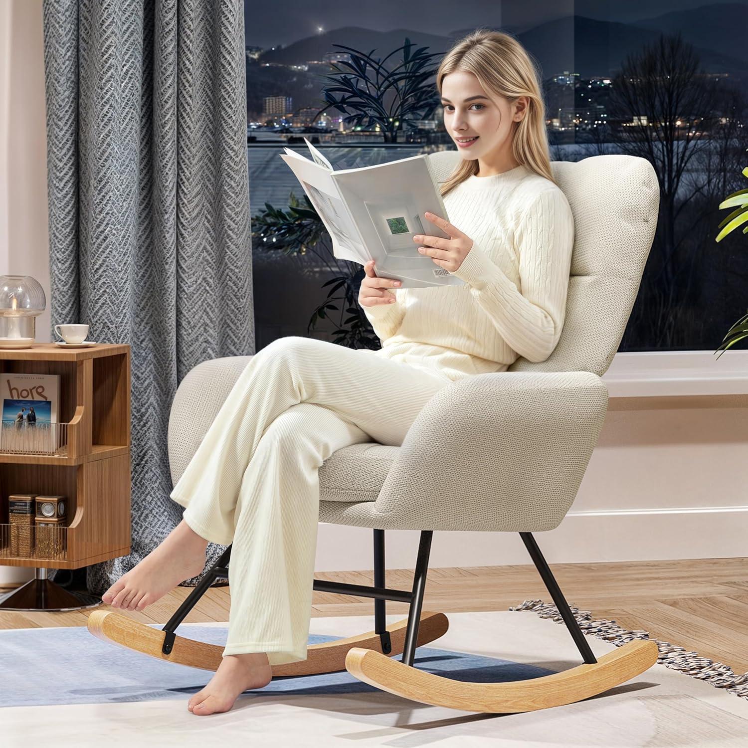 Silla Mecedora AYEASY RC016 Beige para Lactancia y Relax