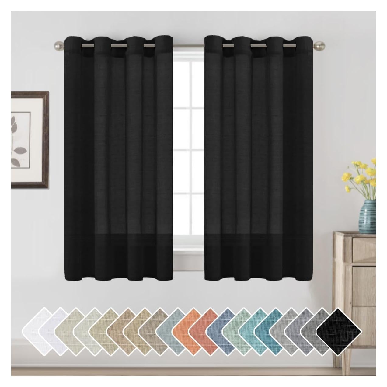 Cortinas de Lino Semi Transparentes H.VERSAILTEX 132x137 cm Negro