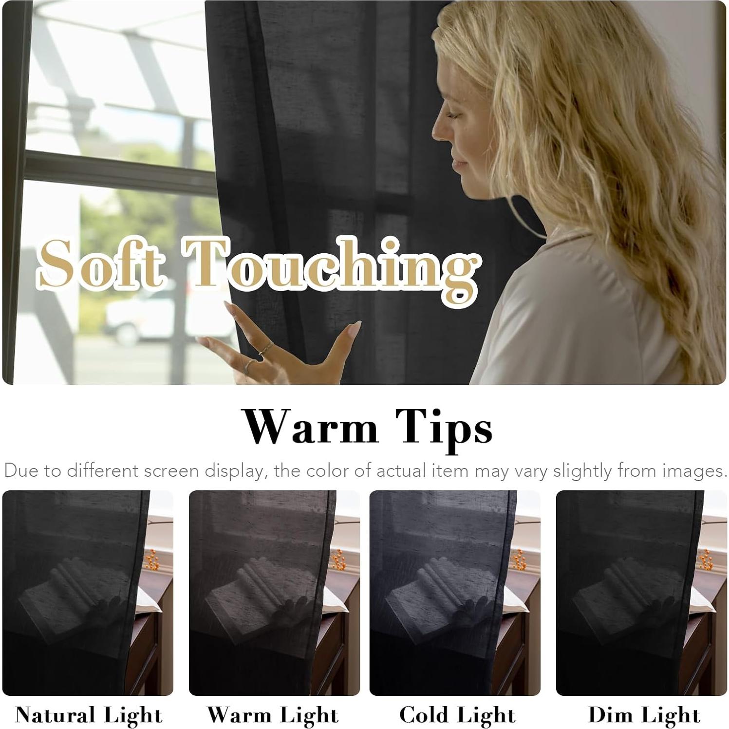 Cortinas de Lino Semi Transparentes H.VERSAILTEX 132x137 cm Negro