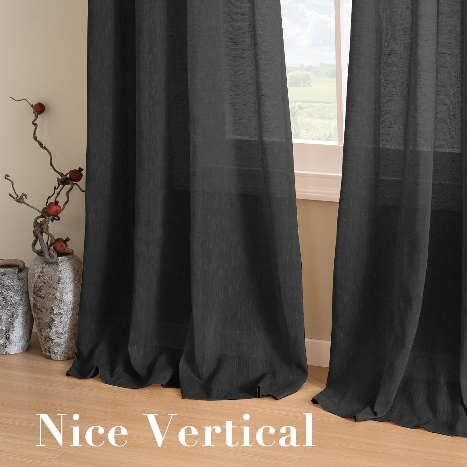 Cortinas de Lino Semi Transparentes H.VERSAILTEX 132x137 cm Negro
