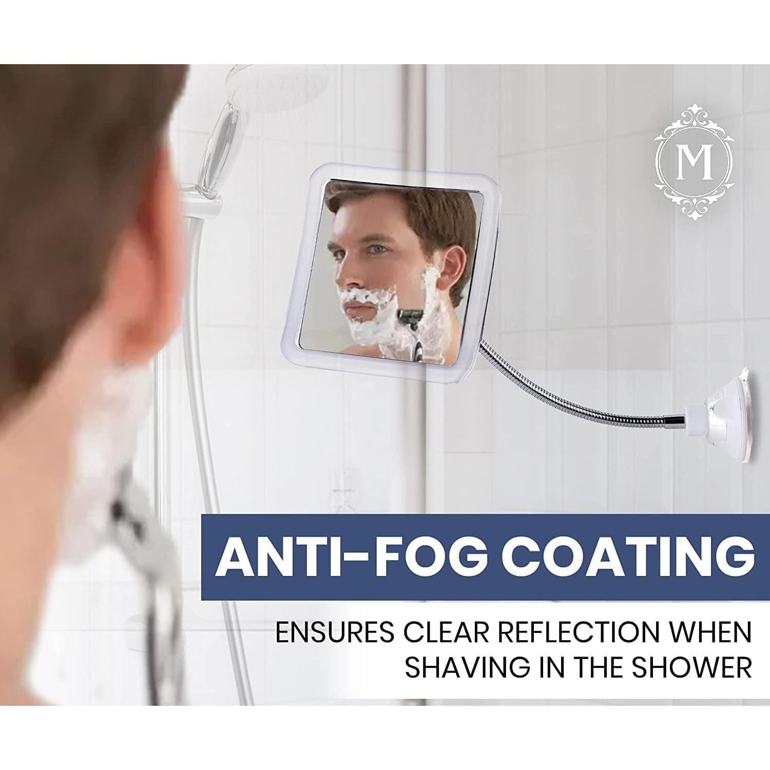 MIRRORVANA Flexible Fogless Shower Mirror for Bathroom Shaving with Height Adjustable Gooseneck Extension, 360° Swivel and Upgraded Suction Cup - Shatterproof 6.3" x 6.3" Surface