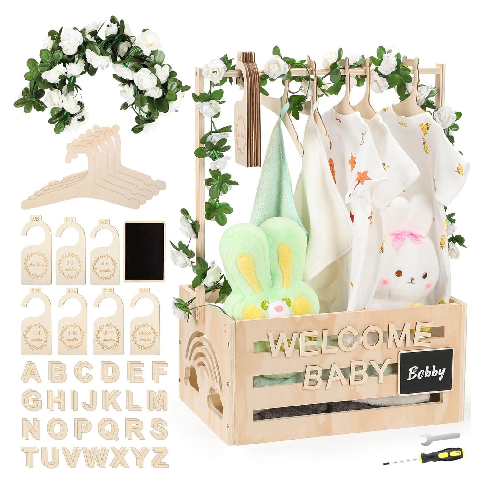 Caja de Bebé de Madera Jupwalz con Perchas y Letras - 40.9x27.9x20.1 cm